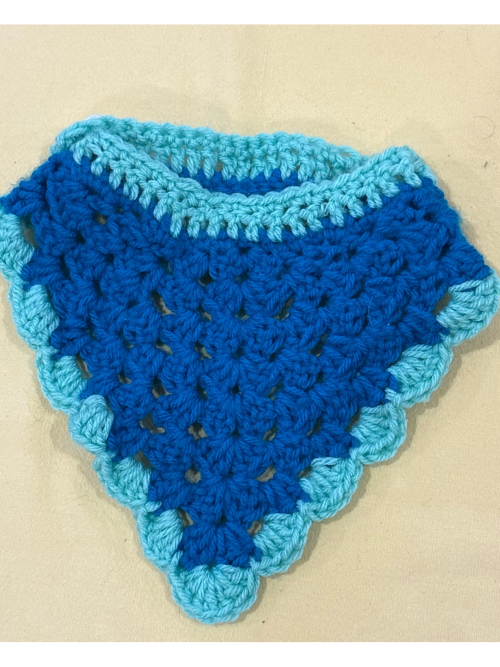 Handmade Crochet Dog Bandanna in Deep Blue and Aqua